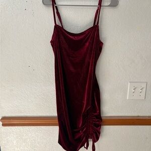 Velvet Burgundy Ruched Slip Dress
